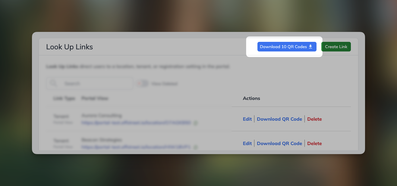 Lookup Links table with Download QR Codes buttons