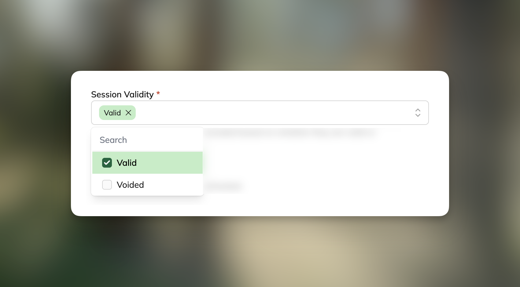 Session Validity Filter Screenshot